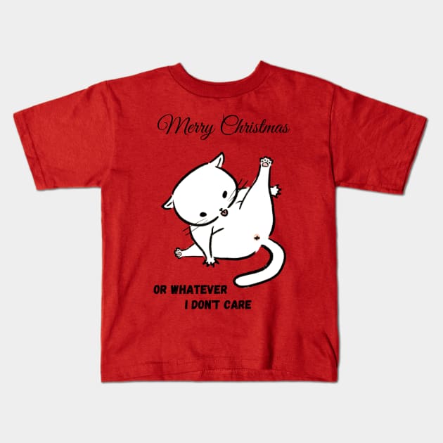 Funny cat with grumpy attitude about Christmas Kids T-Shirt by Ieva Li ART